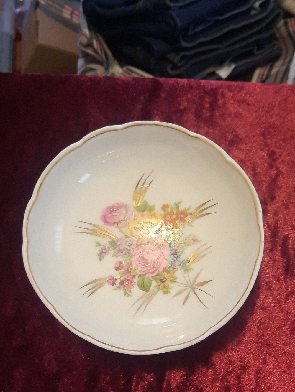 Limoges Porcelain Floral Serving Bowl with Gold Accents